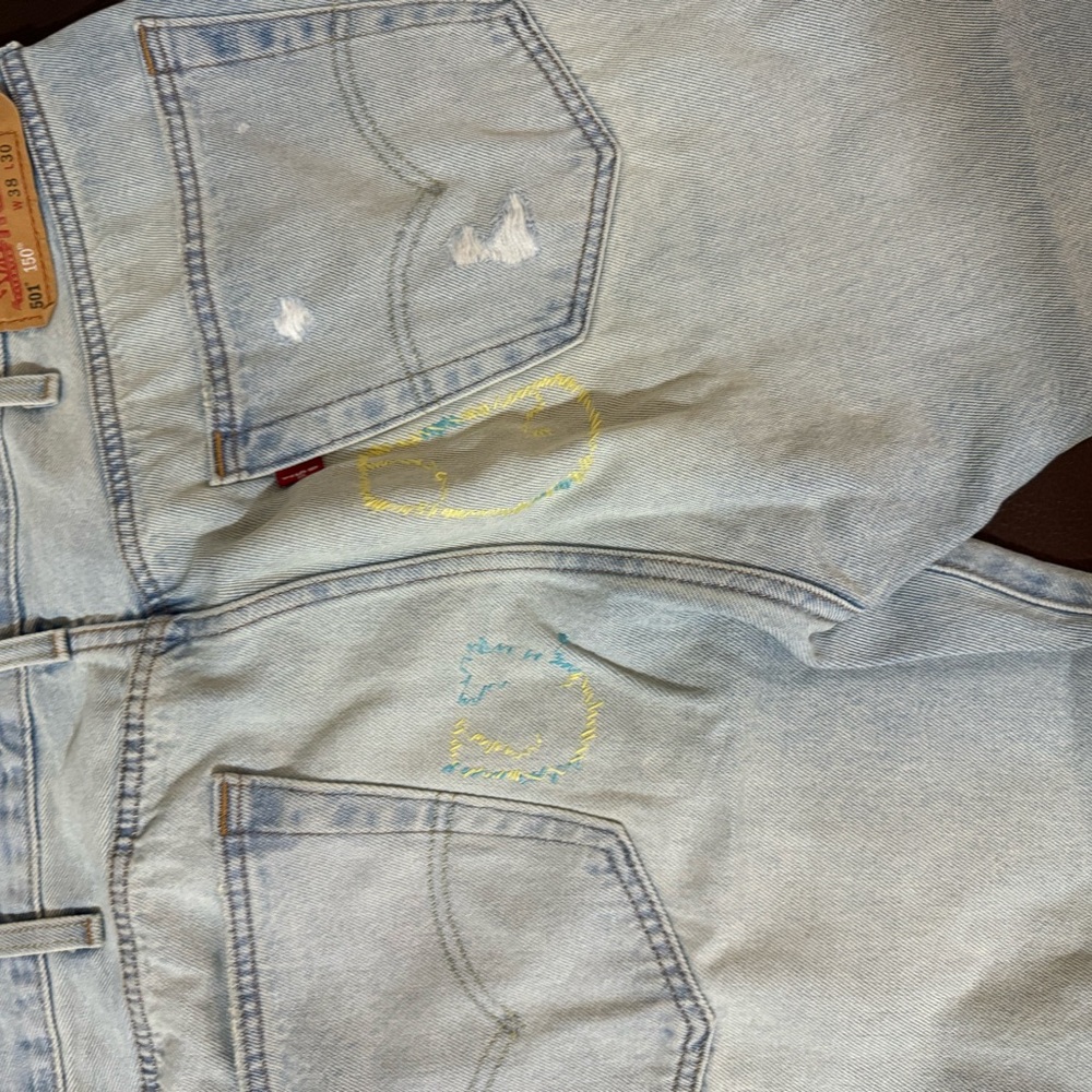 Levi's 501 Custom Worn Look W/ Patchwork Size 38x… - image 7